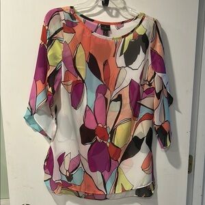 Worthington Small Chiffon floral top multicolor 3/4 sleeve
